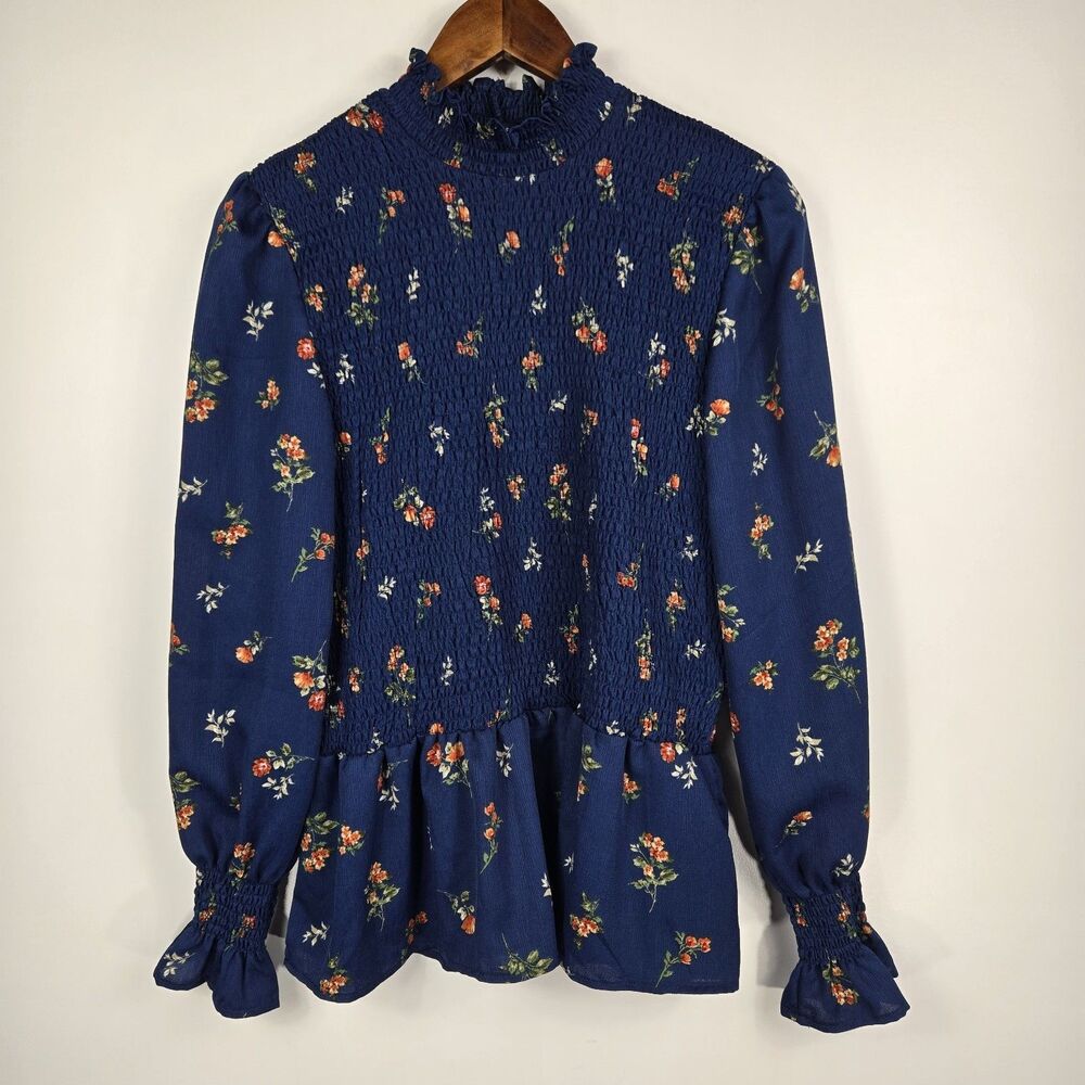 Mary & Mo Women's Size Large‎ Floral Smocked Peasant Bishop Sleeve Blouse